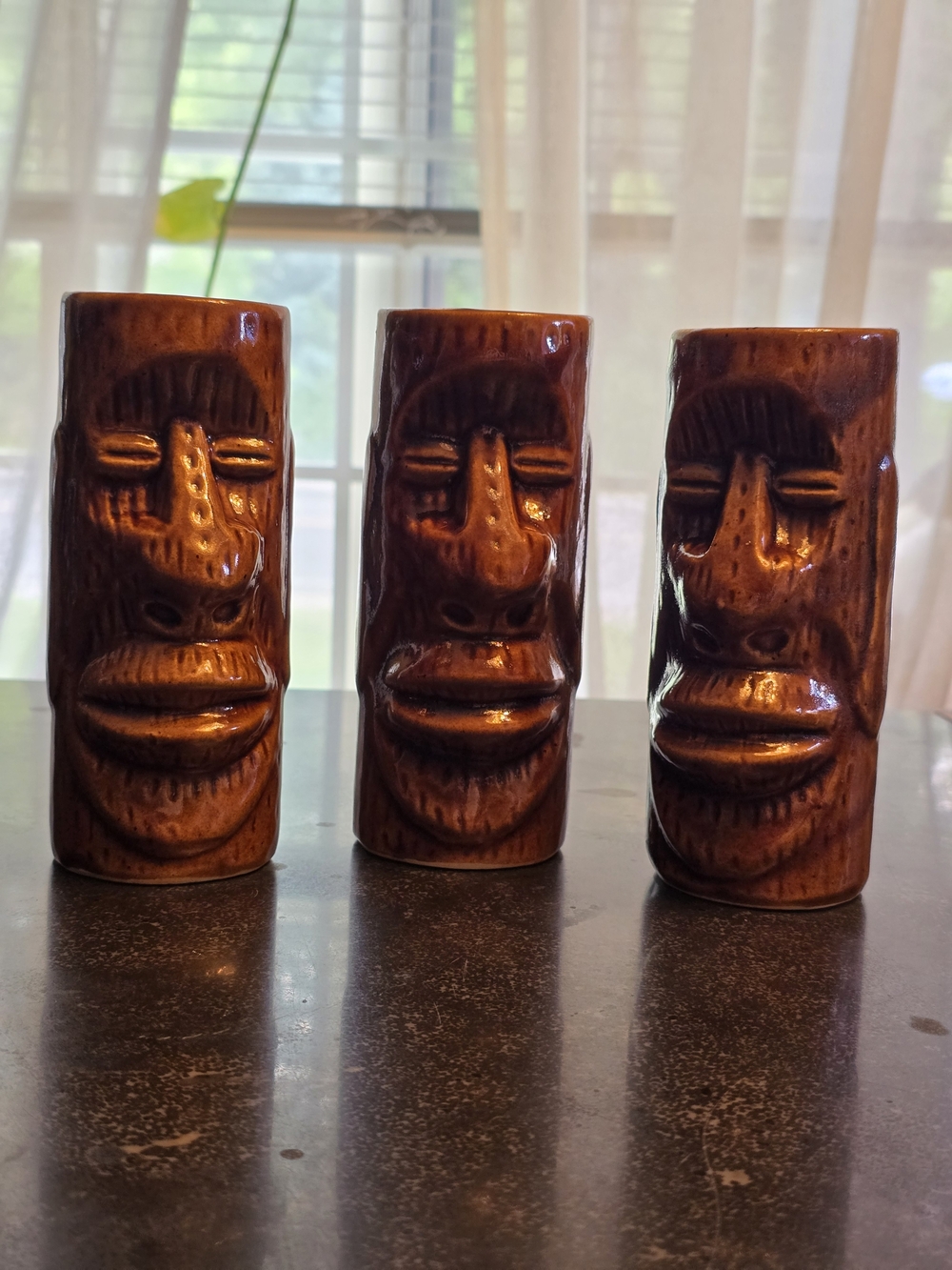 Kahiki Supper Club Brown Ceramic Tiki Glasses - Set of 3